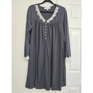 Eileen West Women's Gray  white lace Neckline Sleepwear/Night Gown Size M